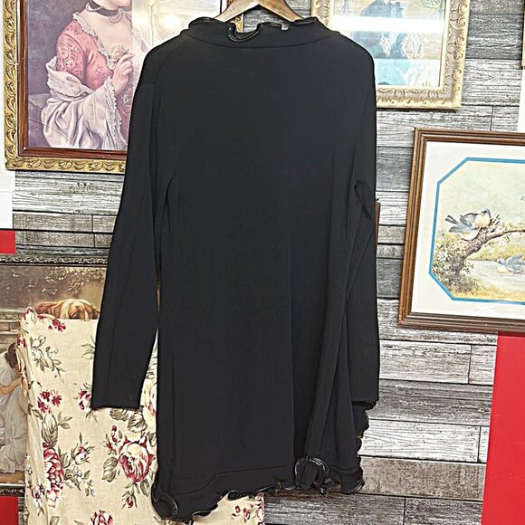 Ruffled Open Front Black Knitwear Duster Cardigan Witchy Goth Dark Vibe Size XL - Picture 3 of 7